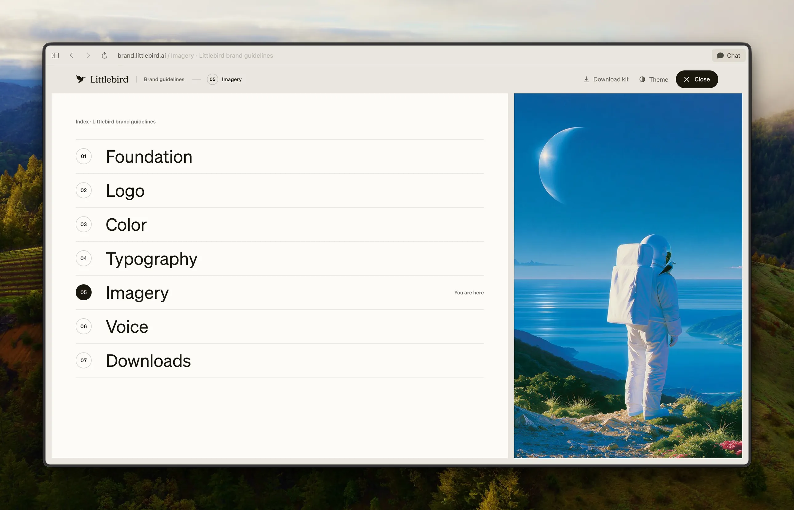 The brand guidelines index, open on Imagery