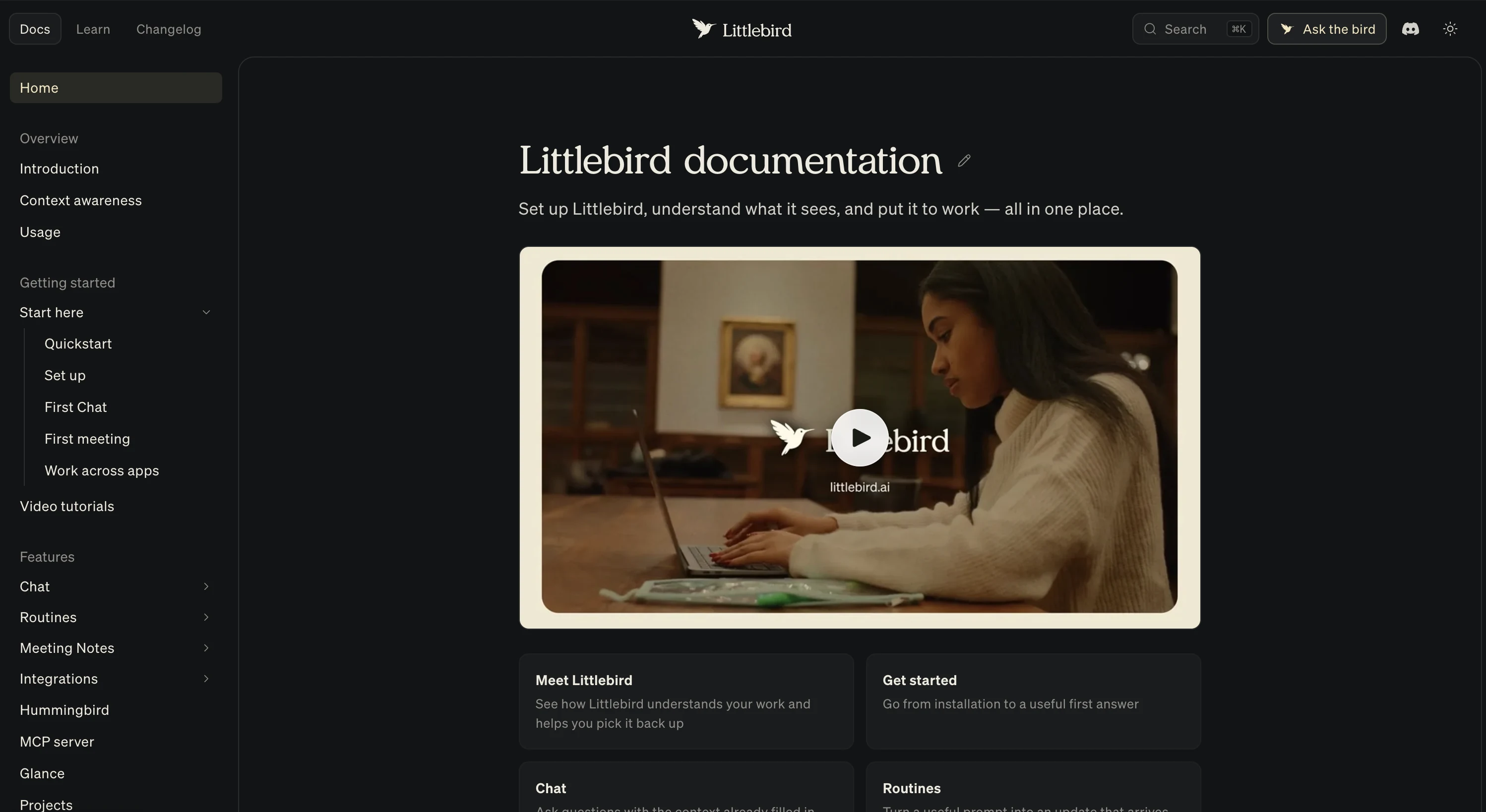 Littlebird docs homepage
