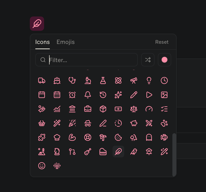 Icon and color picker for a project